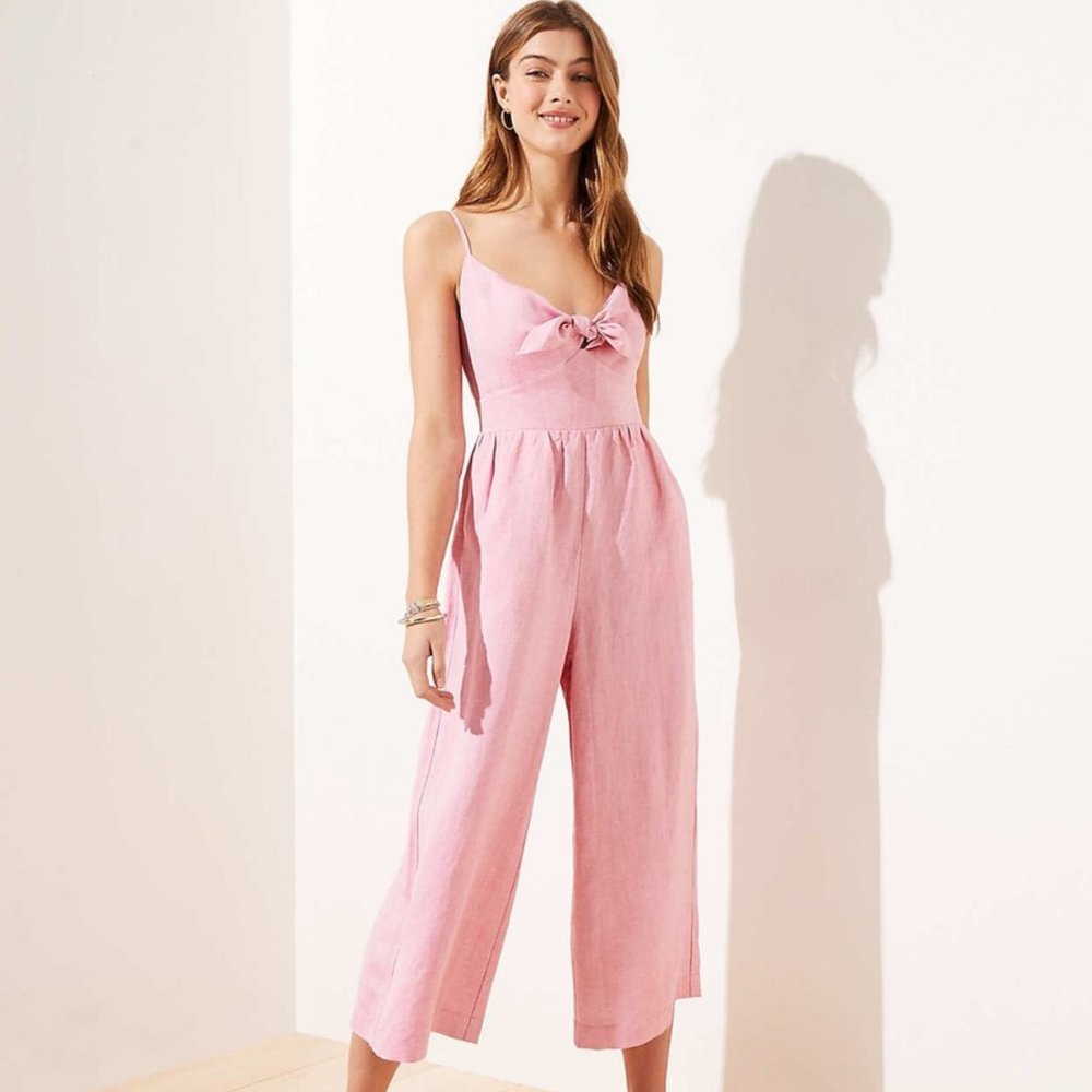 Loft Linen Blend Front Tie Jumpsuit